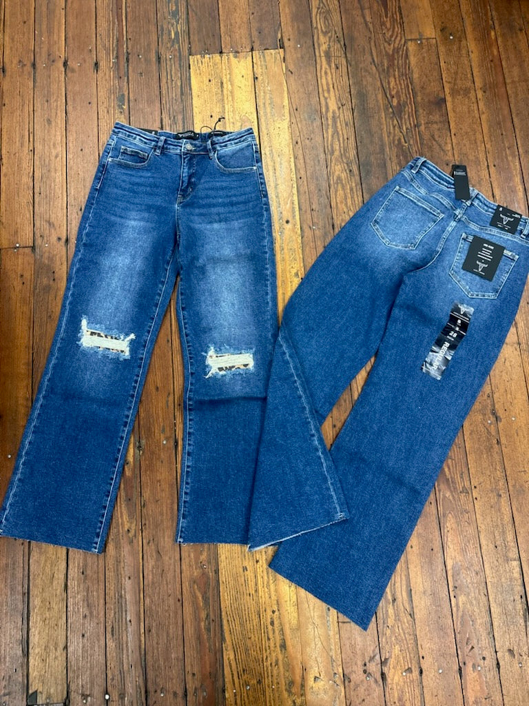 L&B Mid Rise Boyfriend Jean with Leopard Insert